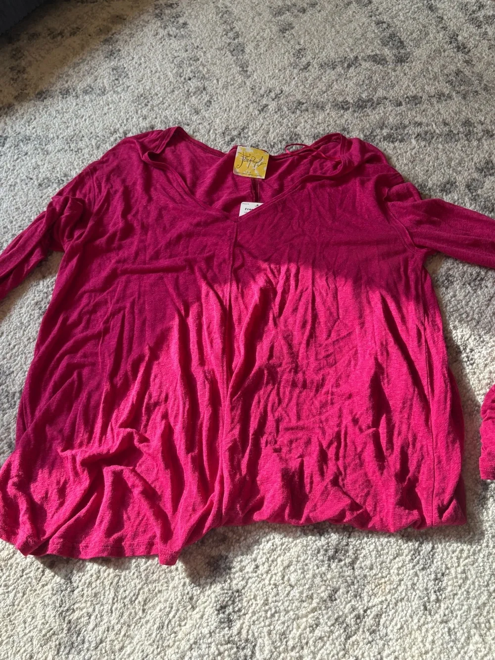 Free People Lightweight Long-Sleeve V-Neck Top - Magenta